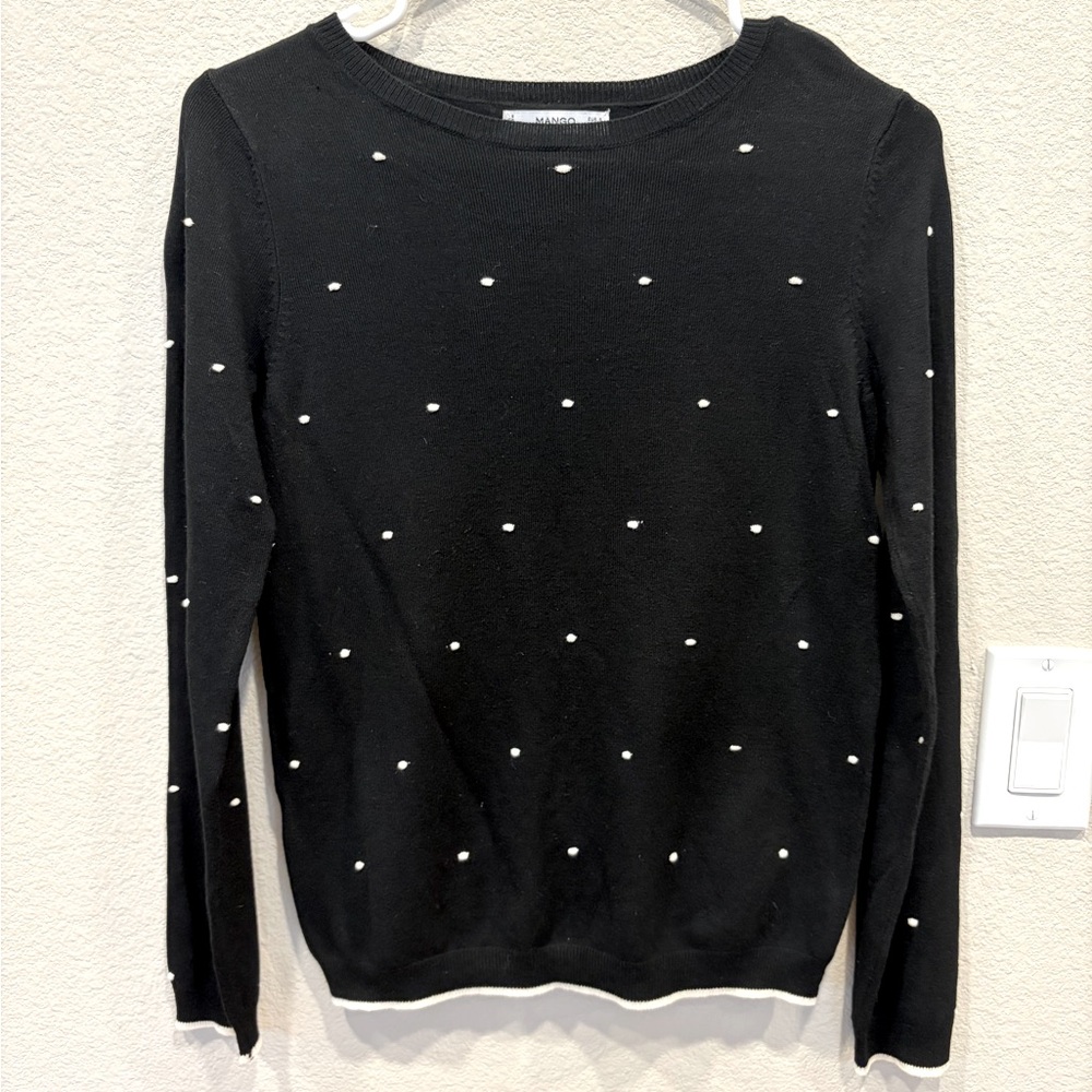 MANGO Polka Dot Knit Sweater - B&W - XS